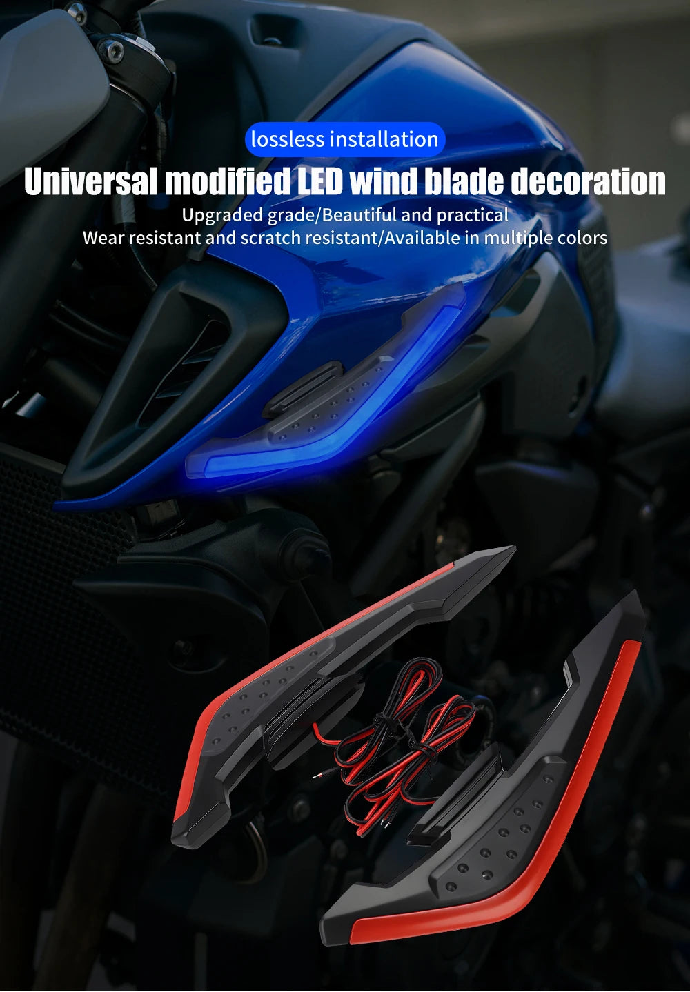 Kit de Luzes LED Aerodinâmicas para Motocicleta, 1 Par de Luzes Decorativas Universais para Motocicleta