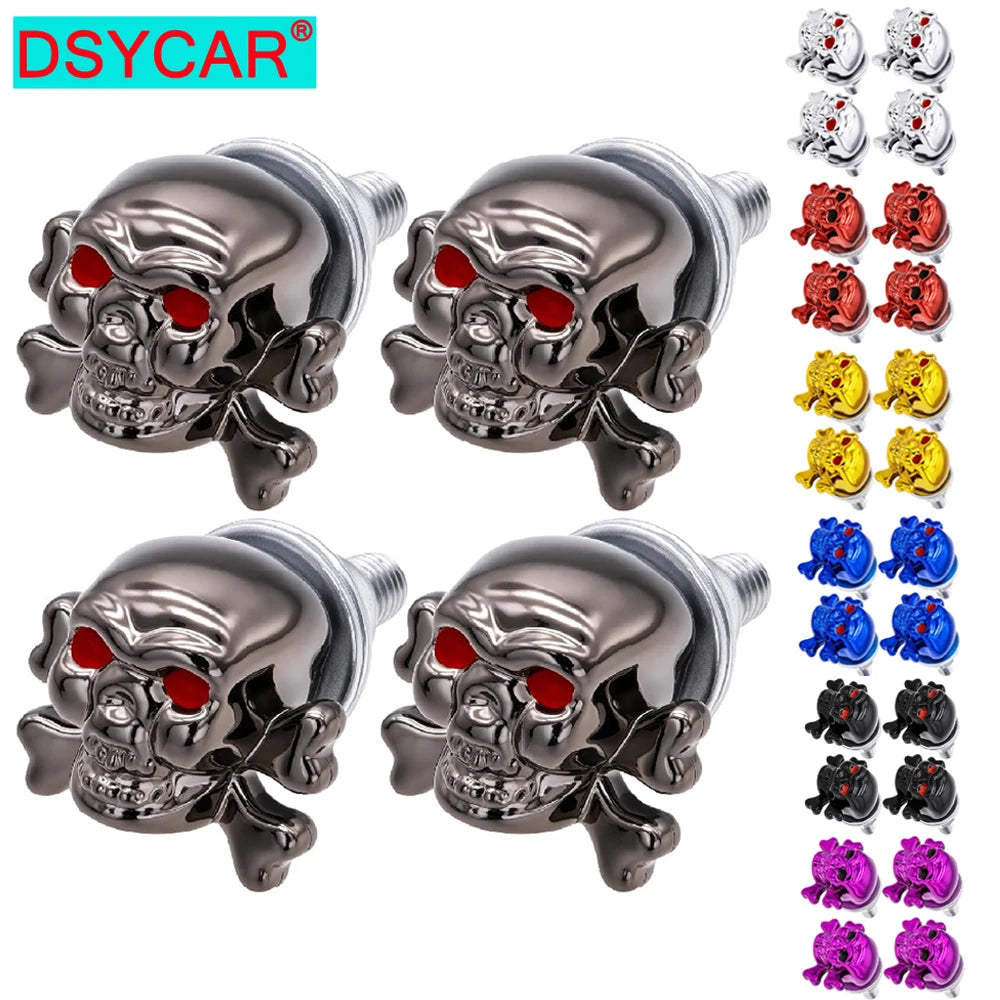 4 Parafusos de Placa de Matrícula com Caveira, Decoração Gótica de Caveiras para Carro, Moto, Caminhão, Veículo