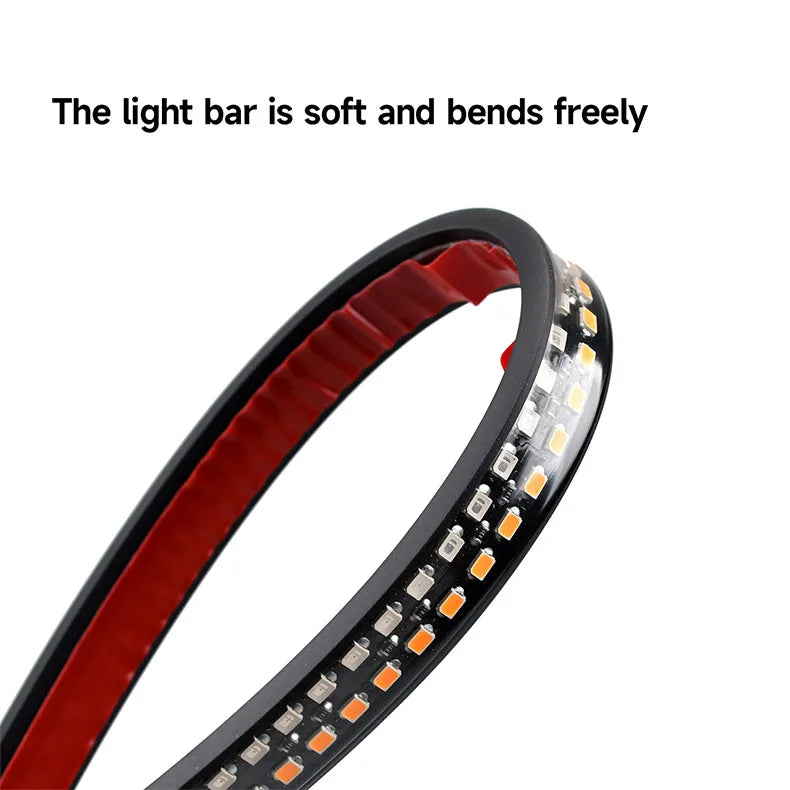 Faixa de luz traseira para motocicleta, led, amarelo, fluxo, luzes indicadoras únicas, lâmpada estroboscópica vermelha, barra de luz de aviso de freio, 12v
