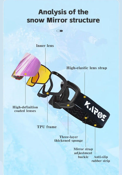 Óculos de Esqui Magnéticos Karos, Dupla Camada, Antiembaçantes, Proteção UV400, Óculos para Homens e Mulheres, Snowboard, Snowmobile, Óculos para Esportes de Inverno