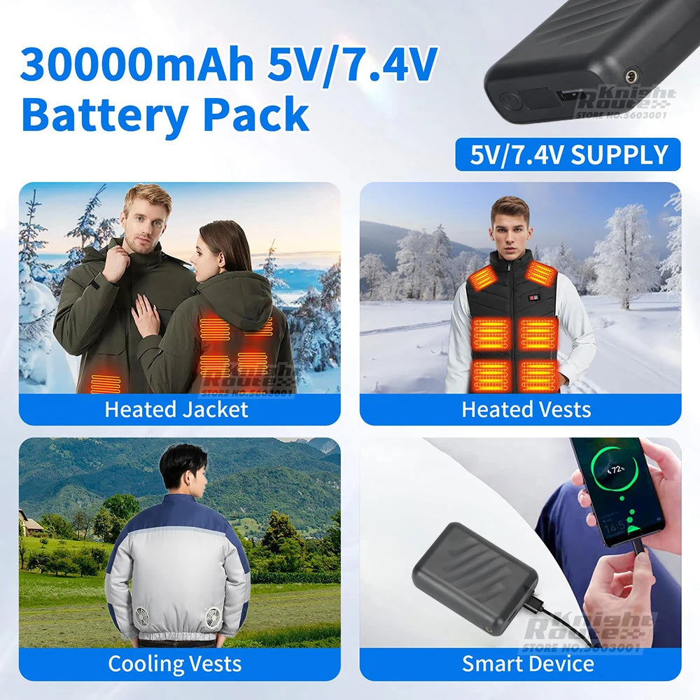 7.4v/3a/20000mah power bank carregador portátil powerbank bateria externa do telefone móvel carregamento rápido para colete aquecido jaqueta calças