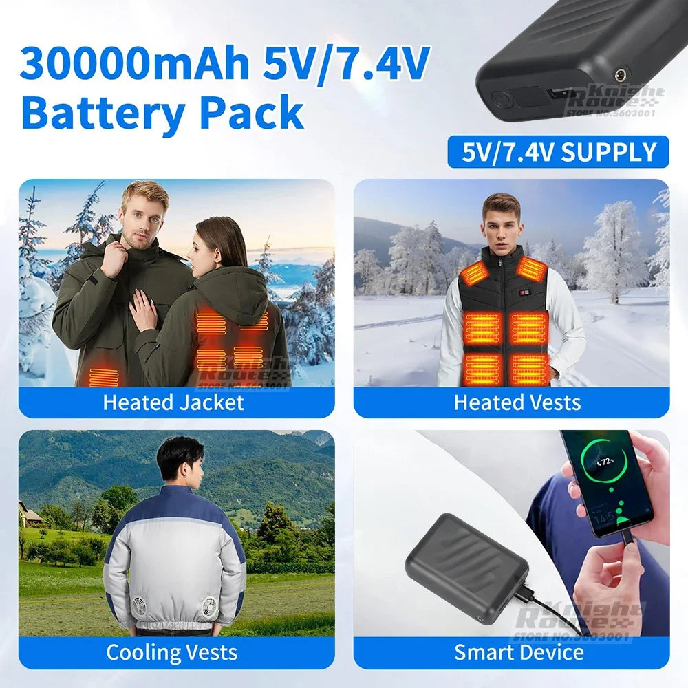7.4v/3a/20000mah power bank carregador portátil powerbank bateria externa do telefone móvel carregamento rápido para colete aquecido jaqueta calças