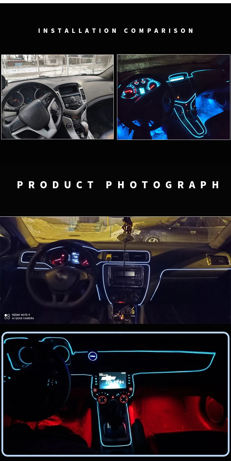 5m Car Interior Atmosfera Iluminação LED Strip 5V DIY Flexível EL Cold Light Line Tube Com USB Auto Decoração Ambient Lamp