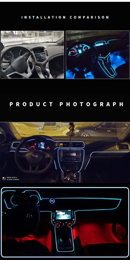 5m Car Interior Atmosfera Iluminação LED Strip 5V DIY Flexível EL Cold Light Line Tube Com USB Auto Decoração Ambient Lamp