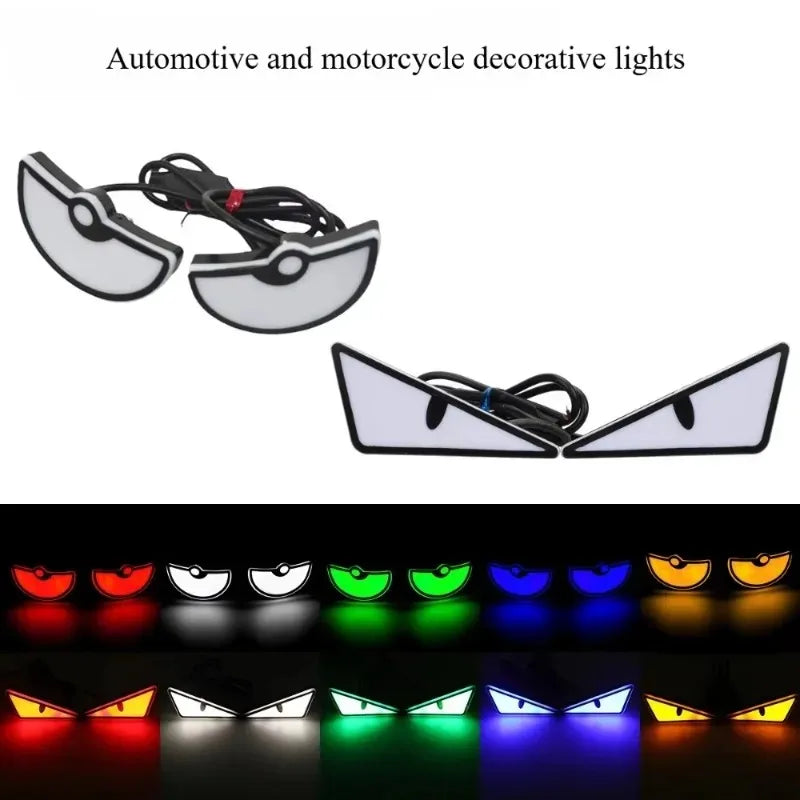 2Pcs LED Devil Eyes Light Demon Eyes Headlight Motorcycle Mini Turn Signal Flasher Tail Lamp Auto Decoration Lights Accessories