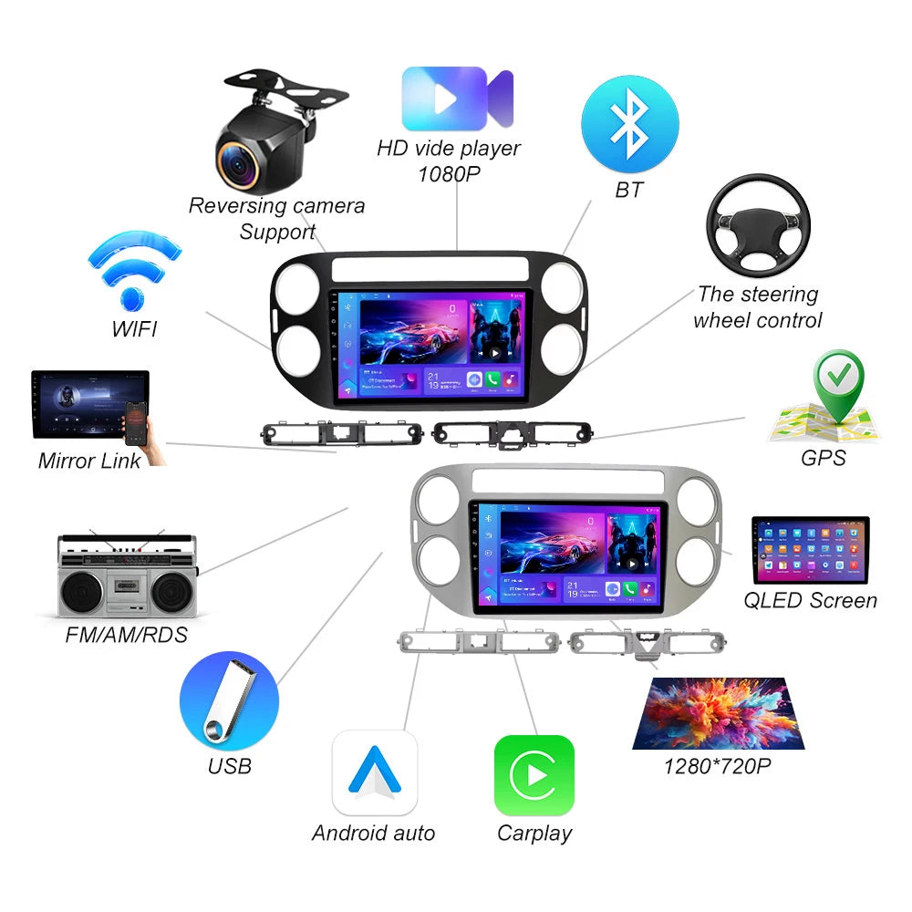 Android 15 For VW Volkswagen Tiguan 1 NF 2006 2008-2012 2013 2014 2015 2016 Carplay 2K Screen Car Radio Multimedia Player Stereo