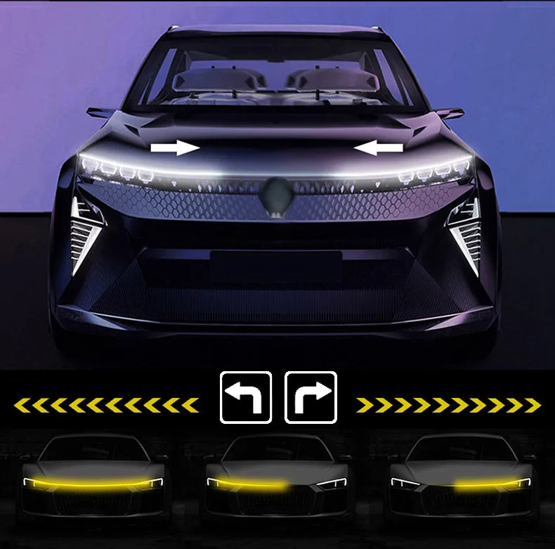 Luz led para capô de carro com sinal de seta, digitalização amarela, partida drl, luzes diurnas dinâmicas, lâmpada decorativa automática, 12v