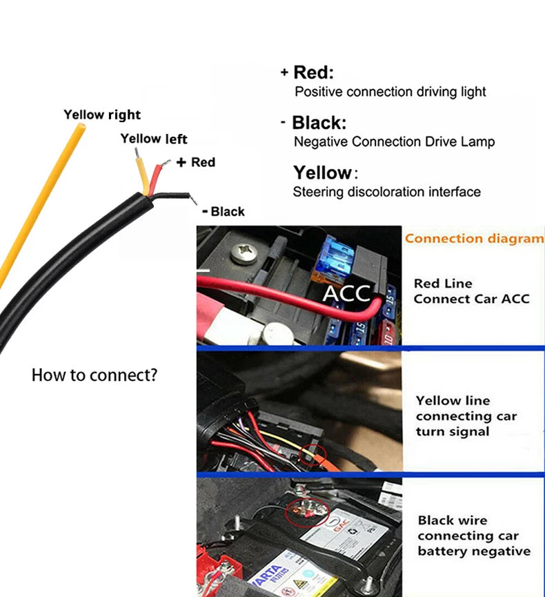 Luz led para capô de carro com sinal de seta, digitalização amarela, partida drl, luzes diurnas dinâmicas, lâmpada decorativa automática, 12v