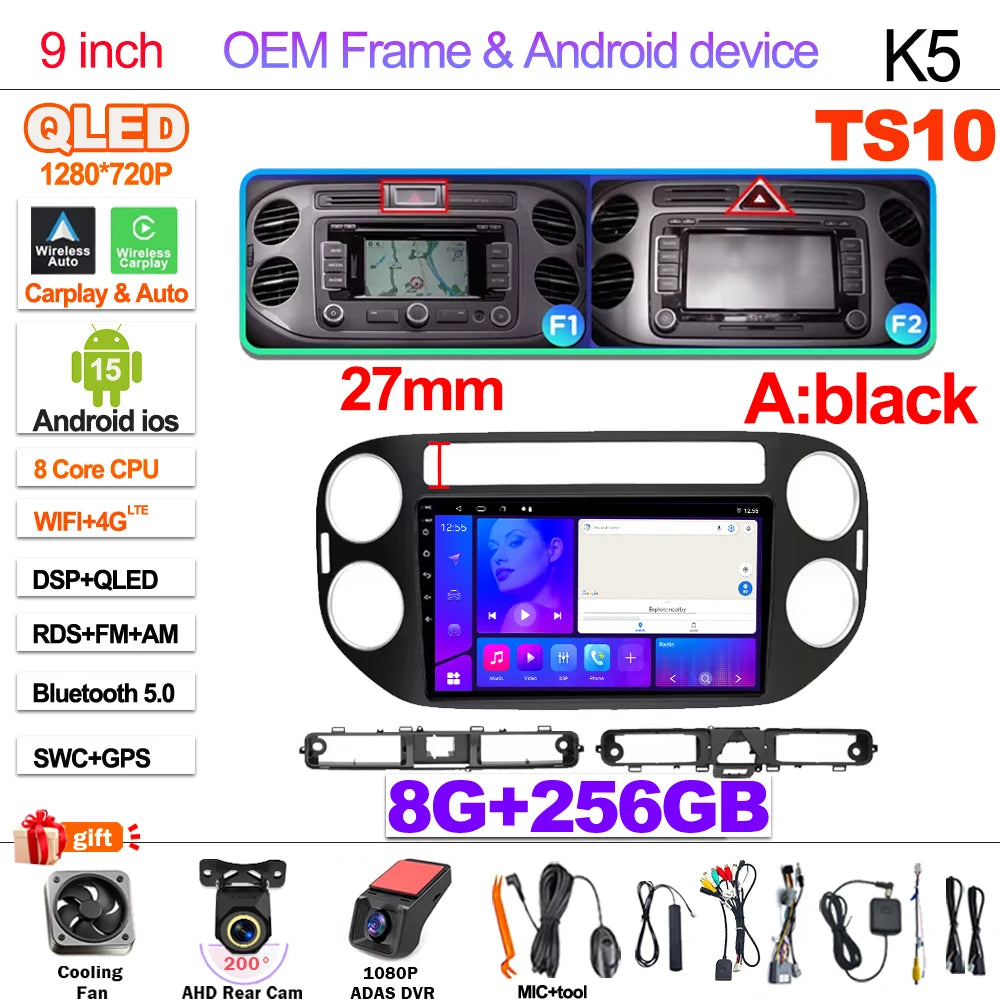 Android 15 For VW Volkswagen Tiguan 1 NF 2006 2008-2012 2013 2014 2015 2016 Carplay 2K Screen Car Radio Multimedia Player Stereo