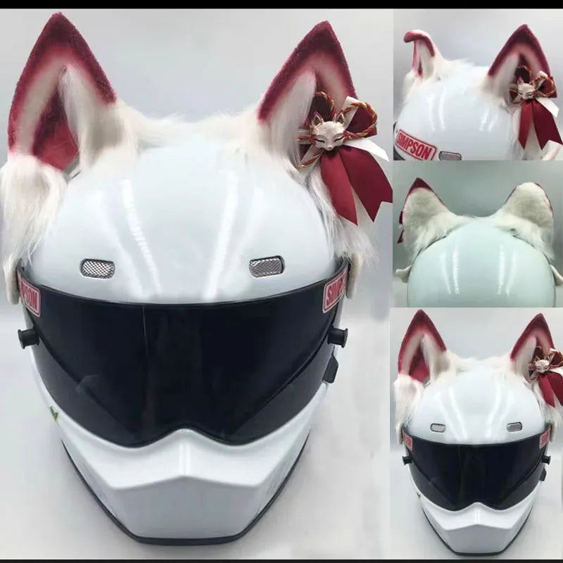 Decoração de capacete elétrico de motocicleta, 3d estéreo, orelhas de lobo, pelúcia dobrável, acessórios de capacete de moto, adesivos, estilo cosplay
