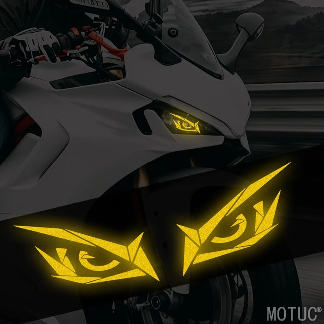 1 Par de Adesivos Criativos Refletivos Olhos de Monstro para Moto, Impermeáveis, para Farol, Tanque de Combustível e Carroceria de Scooter, Decalques de Vinil DIY