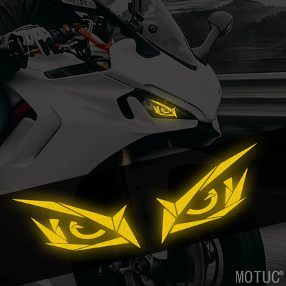 1 Par de Adesivos Criativos Refletivos Olhos de Monstro para Moto, Impermeáveis, para Farol, Tanque de Combustível e Carroceria de Scooter, Decalques de Vinil DIY