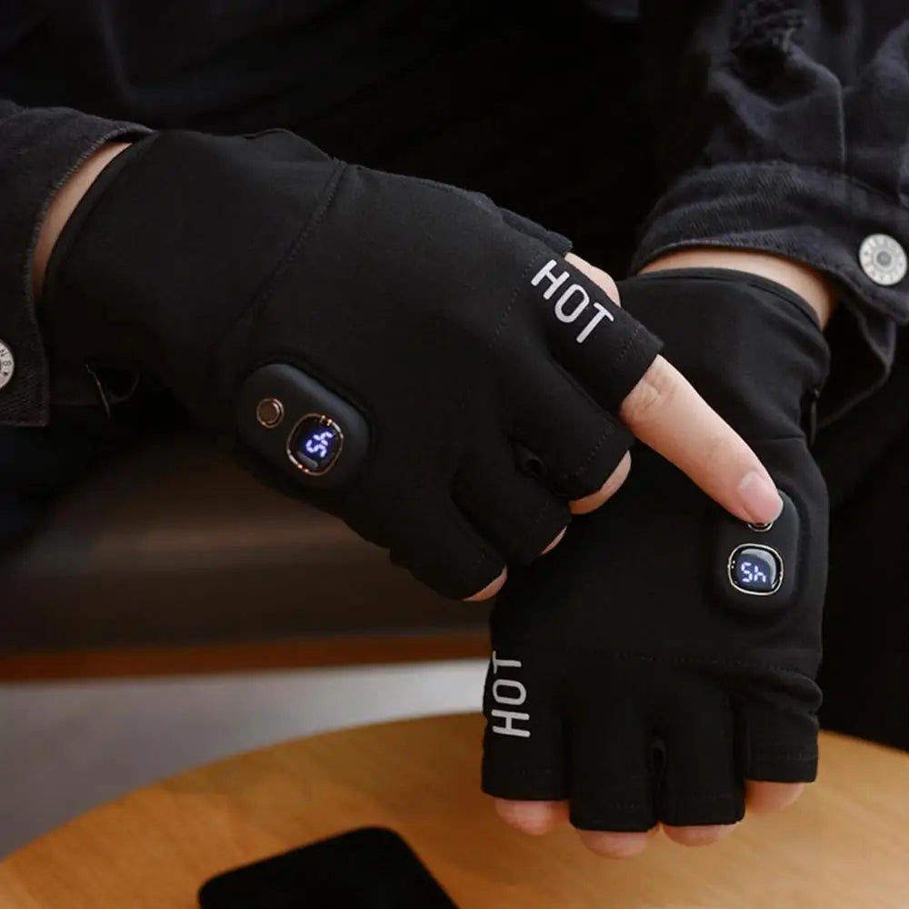 Luvas elétricas aquecidas usb, bateria recarregável de 2000mah, configurações de 3 temperaturas, luvas sem dedos, aquecedores de mãos inteligentes sem fio
