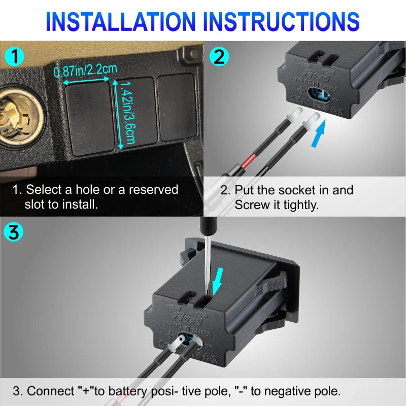 Adaptador de carga rápida rápida 3 portas usb carregador de telefone no adaptador de carregador de carro para 12v/24v caminhão motocicleta rv barco marinho