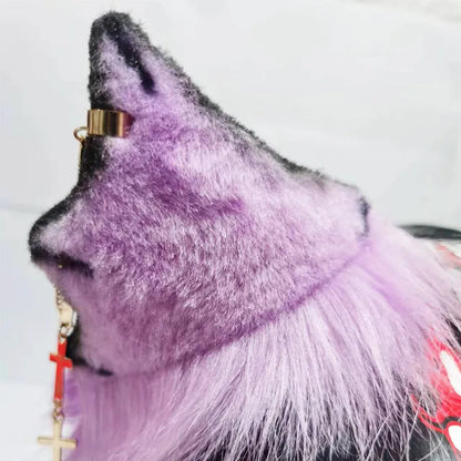 Decoração de capacete elétrico de motocicleta, 3d estéreo, orelhas de lobo, pelúcia dobrável, acessórios de capacete de moto, adesivos, estilo cosplay