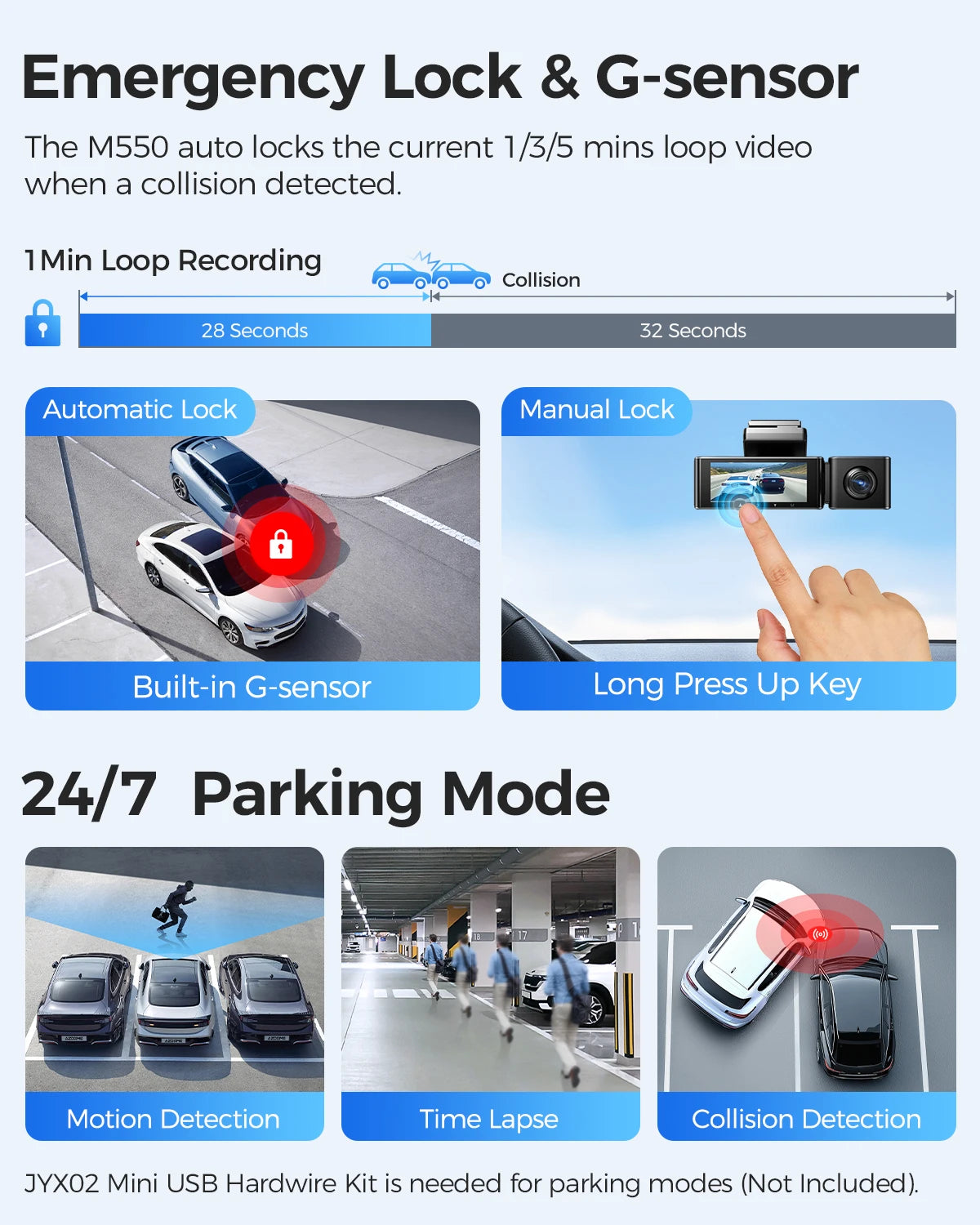 AZDOME M550 3 Channel Dash Cam 2.5K+1080P+2.5K WDR Car Dash Camera 3.19" IPS Screen Car DVR Built-in WiFi GPS IR Night Vision