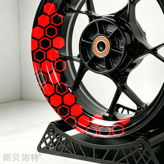 Adesivos para aro de roda de motocicleta, 17 polegadas, para a frente e para trás, com design de favo de mel e hexágono, à prova d'água, autoadesivos, para decoração de motocicletas e scooters.