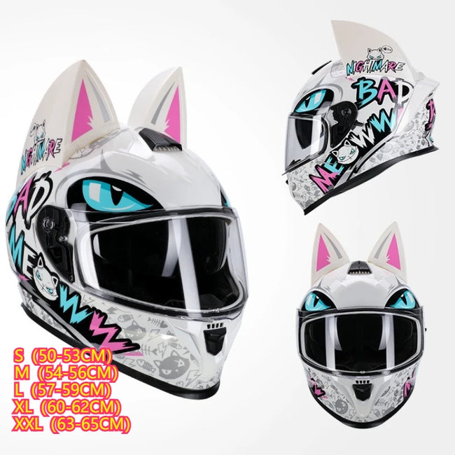 Dot capacete da motocicleta motocross segurança rosto cheio capacete branco rosa gato orelha capacete feminino motocicleta capacetes cascos para moto