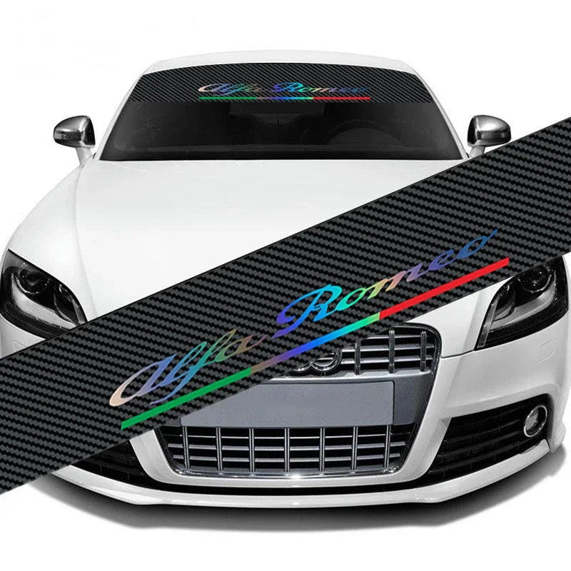 Adesivo de fibra de carbono para para-brisa de carro, decalque para logotipo alfa romeo stelvio brera giulia 166 156 159 147 155 mito gt giulietta