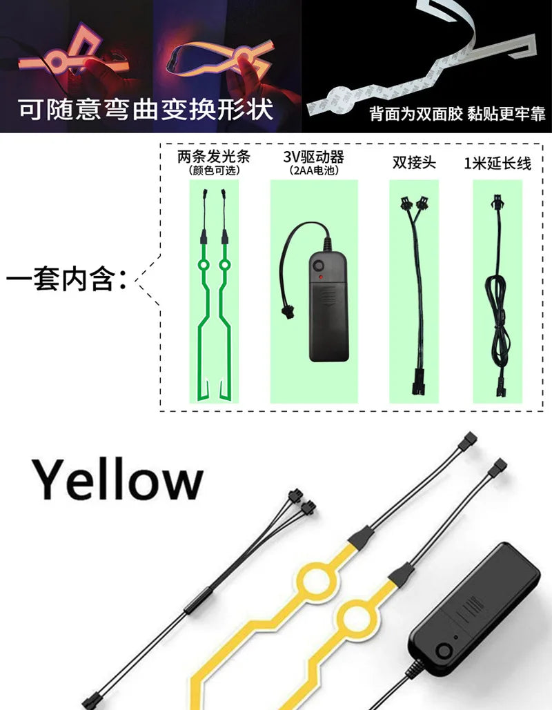 A Pair Motorcycle Helmet Capacete De Moto Light Riding Signal EL Strip Kit Bar DIY Helmet Led Strip Reflector Cold Light Fil
