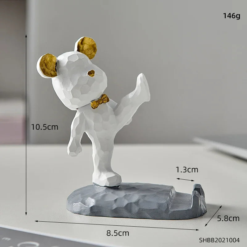 Criativo Bonito Urso Urso Resina Titular Do Telefone Móvel, Suporte Do Telefone, Home Office Desktop Acessórios, Suporte Portátil, Desk Decor