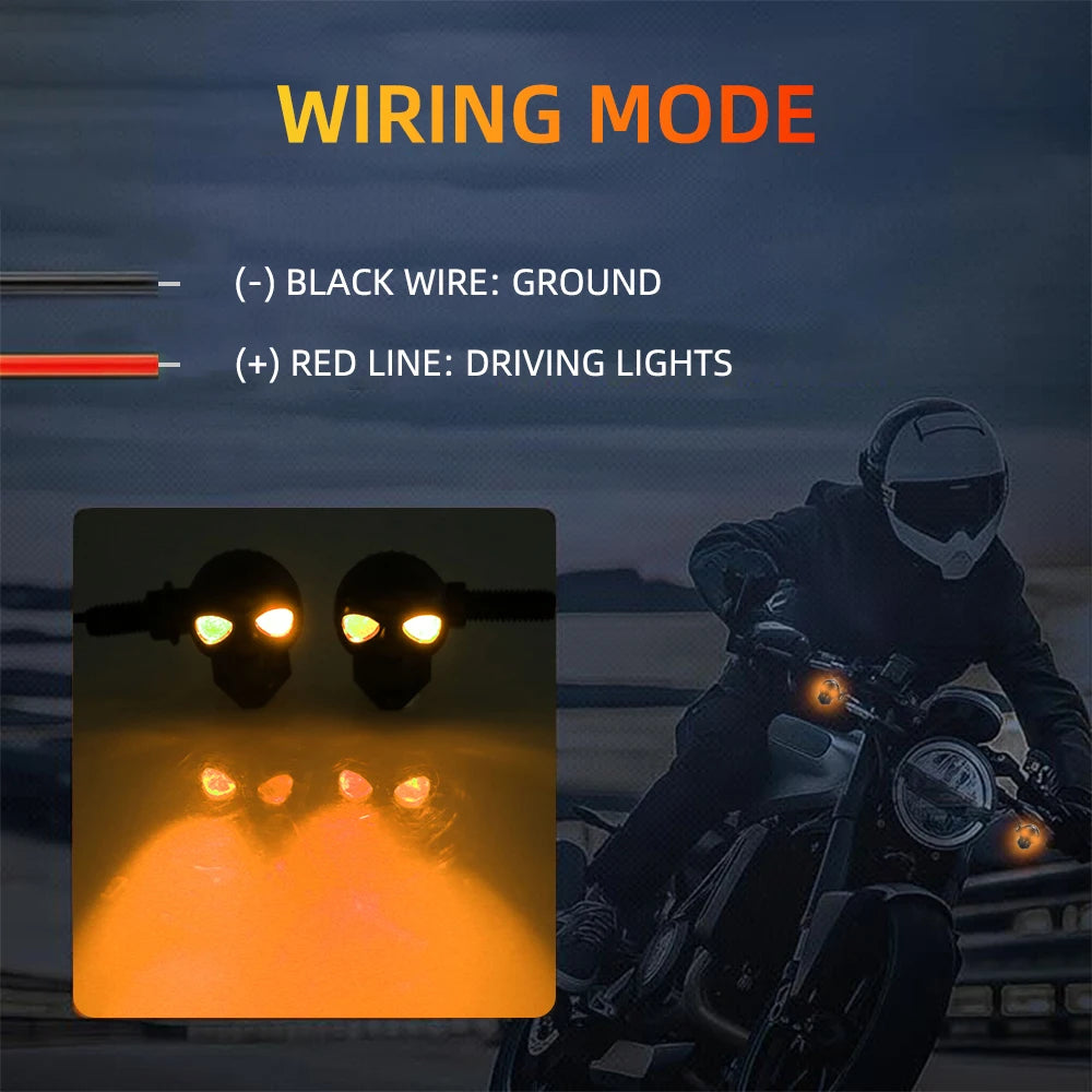 2 Peças Mini Luzes de Seta LED para Moto em Formato de Caveira, Indicadores DRL Dianteiros e Traseiros, Pisca-Pisca para Honda Yamaha
