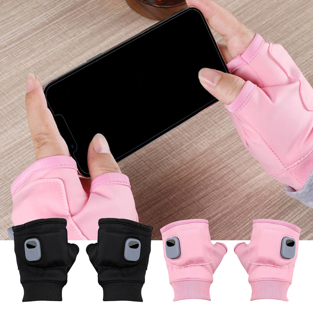 Luvas elétricas aquecidas usb, bateria recarregável de 2000mah, configurações de 3 temperaturas, luvas sem dedos, aquecedores de mãos inteligentes sem fio