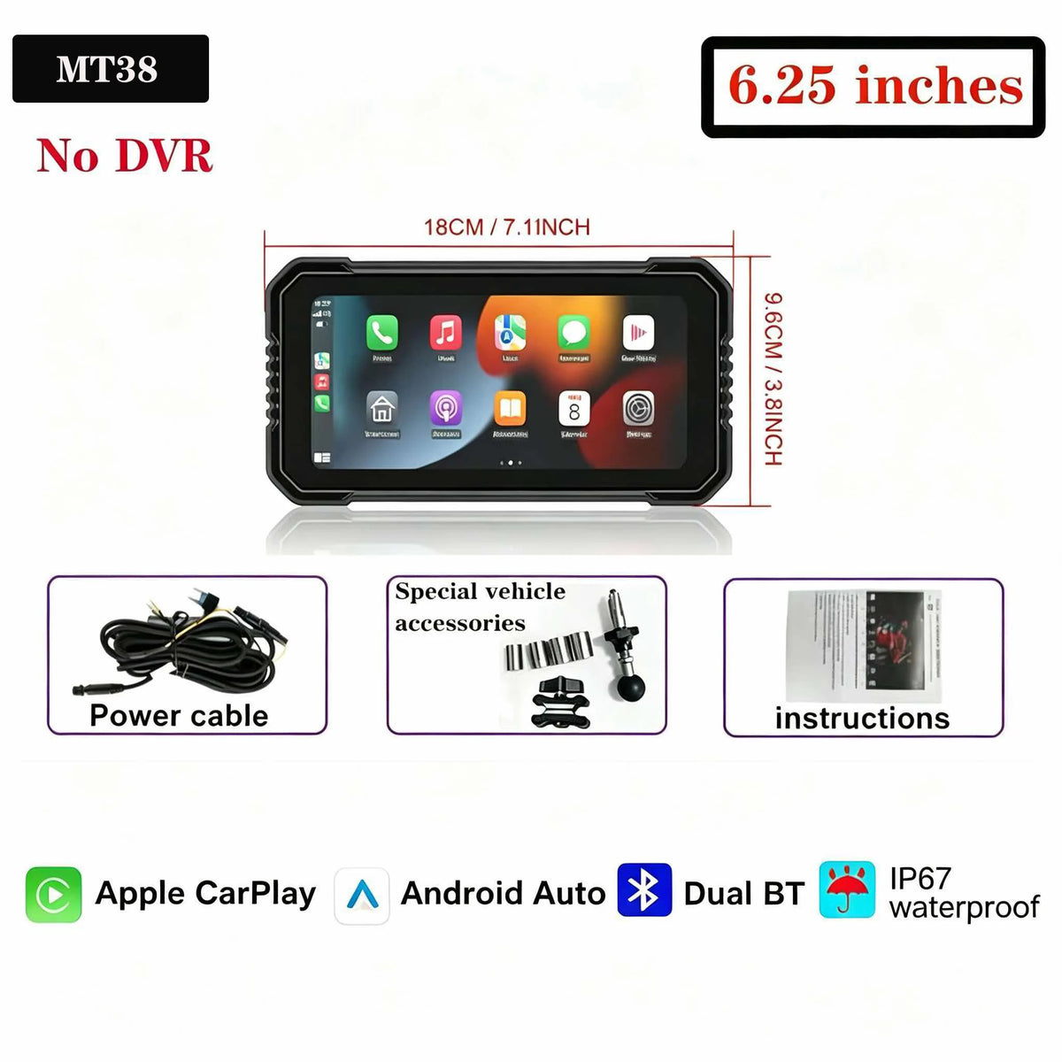 Navegação para Motocicleta à Prova d'Água IP67 de 6.25" para Triumph Daytona 660, Gravador de Vídeo 4K, Carplay Sem Fio, Android Auto, Monitor para Moto