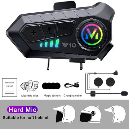 Fone de Ouvido Bluetooth 5.3 para Capacete de Moto Y10, Kit de Chamadas Sem Fio, Reprodutor de Música MP3 à Prova d'Água