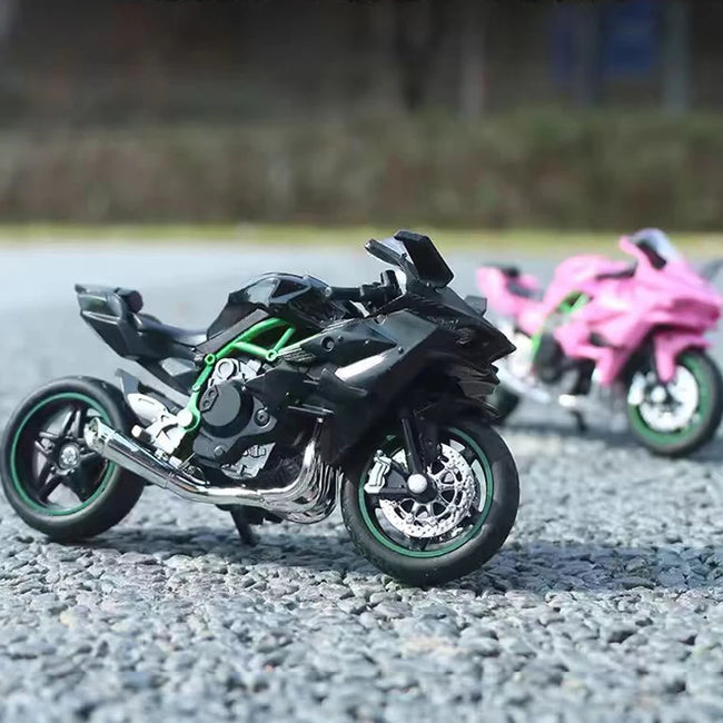 Modelo de motocicleta Ninja Diecast 1:18 com amortecedor funcional, brinquedo para crianças, presente, decoração.