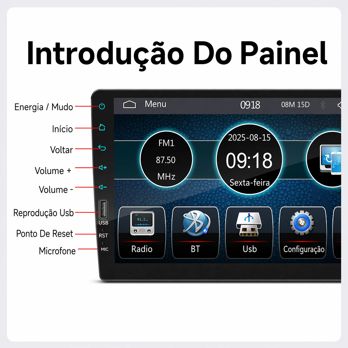 ESSGOO Rádio Estéreo Automotivo MP5 de 9 Polegadas 1 DIN com Bluetooth, Espelho Link, Receptor FM e Reprodutor Multimídia