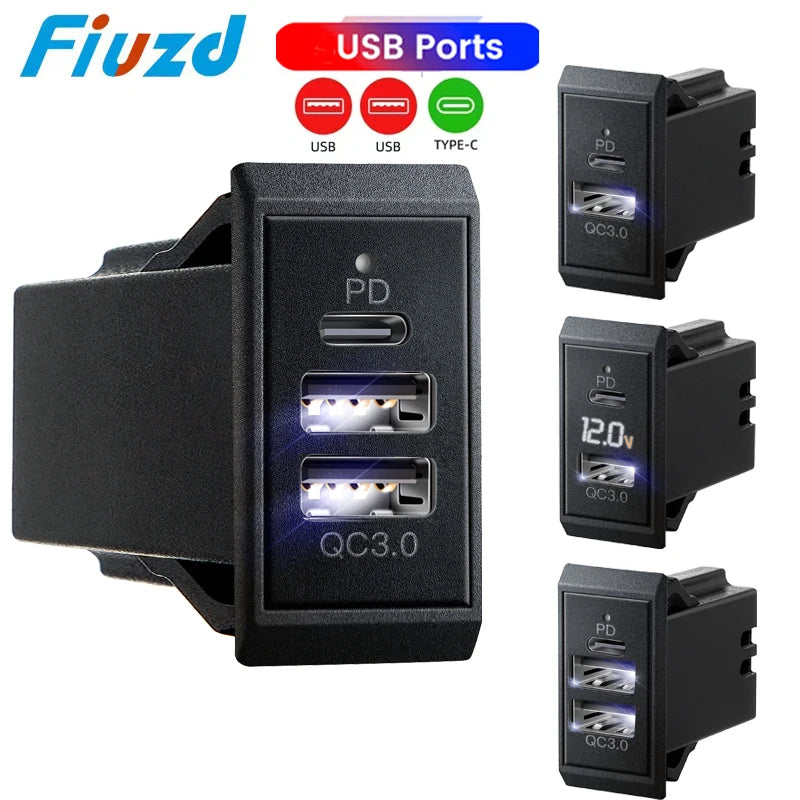 Adaptador de carga rápida rápida 3 portas usb carregador de telefone no adaptador de carregador de carro para 12v/24v caminhão motocicleta rv barco marinho