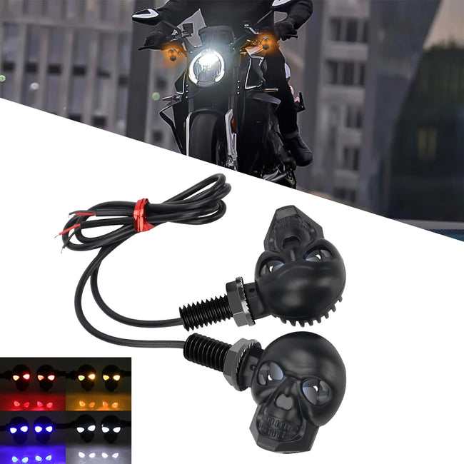 2 Peças Mini Luzes de Seta LED para Moto em Formato de Caveira, Indicadores DRL Dianteiros e Traseiros, Pisca-Pisca para Honda Yamaha