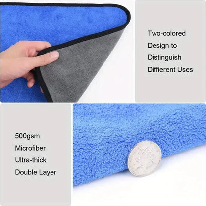 Toalha de microfibra para lavagem de carro, 1-4 peças, macia, secagem rápida, espelhos, limpeza, panos de limpeza de camada dupla para casa, 500gsm