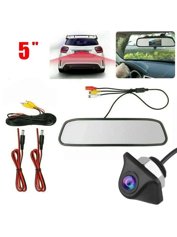 5 inch LCD Rear View Mirror Monitor Reversing Backup Camera Kit for Car MPV RV SUV Parking Easy Installation