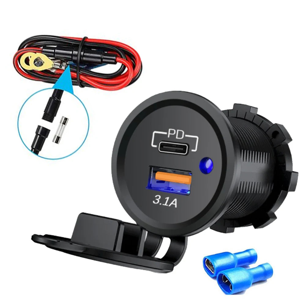 12/24V Dual USB Port Car Charger Motorcycle 5V 4.2A Charger Socket Waterproof Fast Quick Charge Adapter for Vehicle Boat Truck