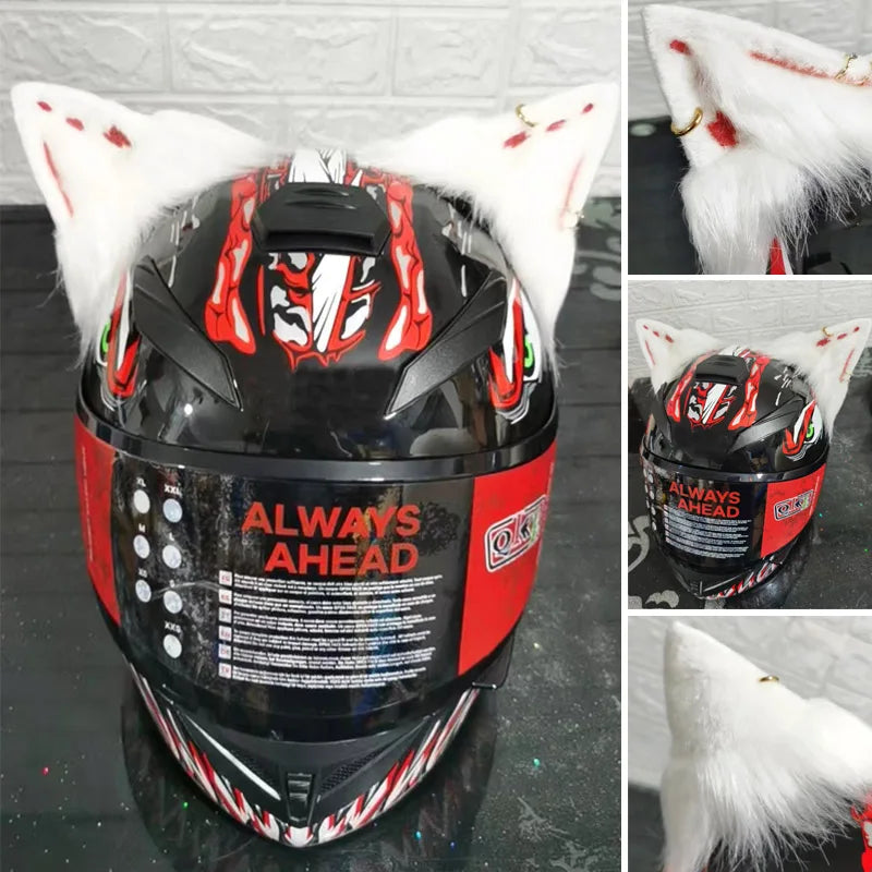 Decoração de capacete elétrico de motocicleta, 3d estéreo, orelhas de lobo, pelúcia dobrável, acessórios de capacete de moto, adesivos, estilo cosplay