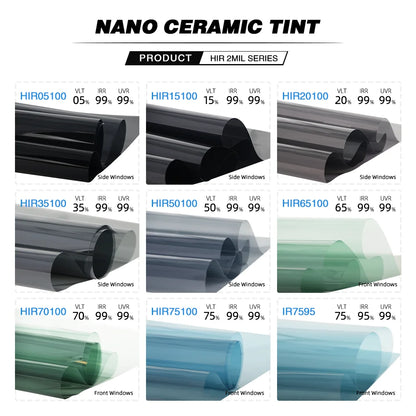 Filme de Cerâmica Nano HD Ultra de Alta Qualidade 50cmX3m IRR100% Filme Resistente ao Calor Proteção Solar Adesivos para Janelas de Carro