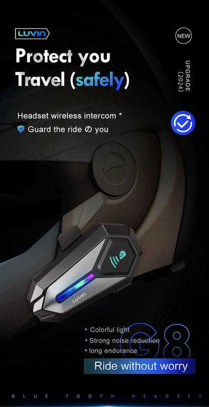 Luvin-G8 Motocicleta Capacete Bluetooth Intercom Headset, impermeável sem fio Interphone, Handsfree Chamada Headphone