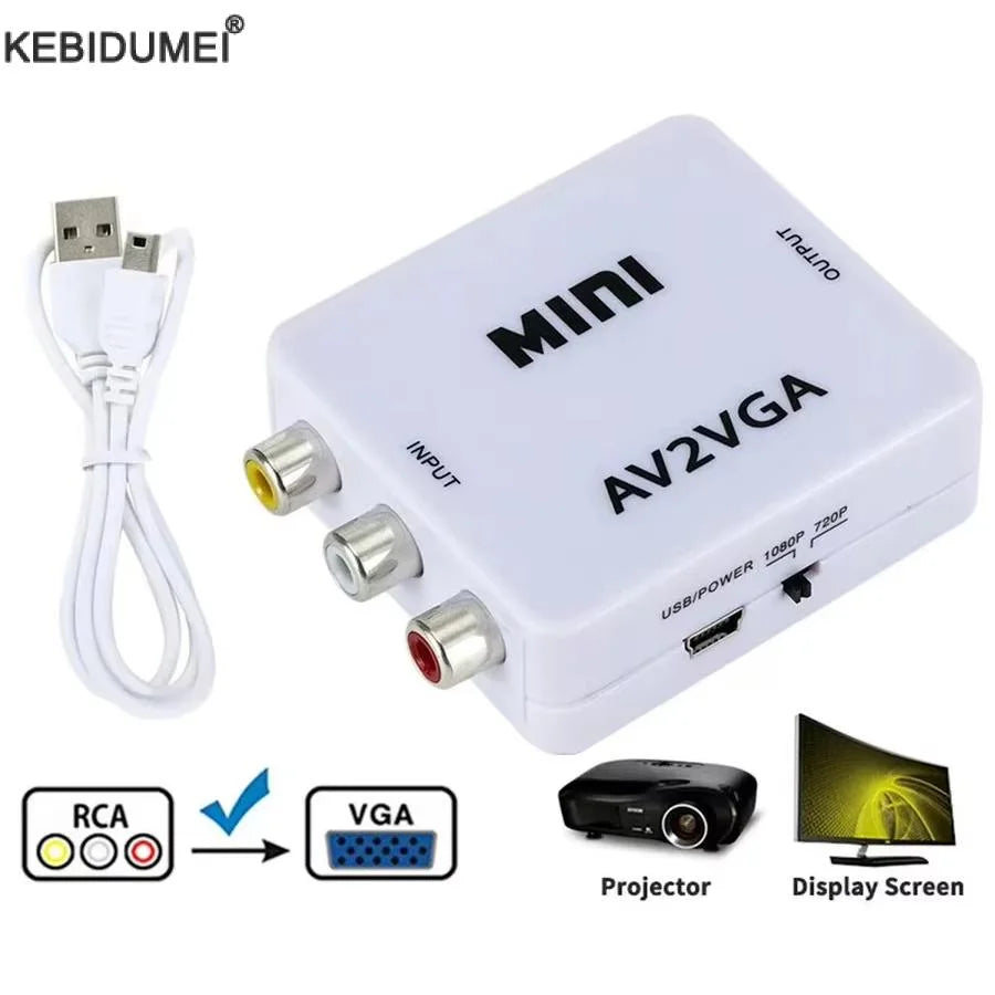 1080P Mini AV RCA CVBS to VGA Video Converter with 3.5mm Audio Supports PAL NTS Video Adapter for TV Set-Top Box Monitor PC