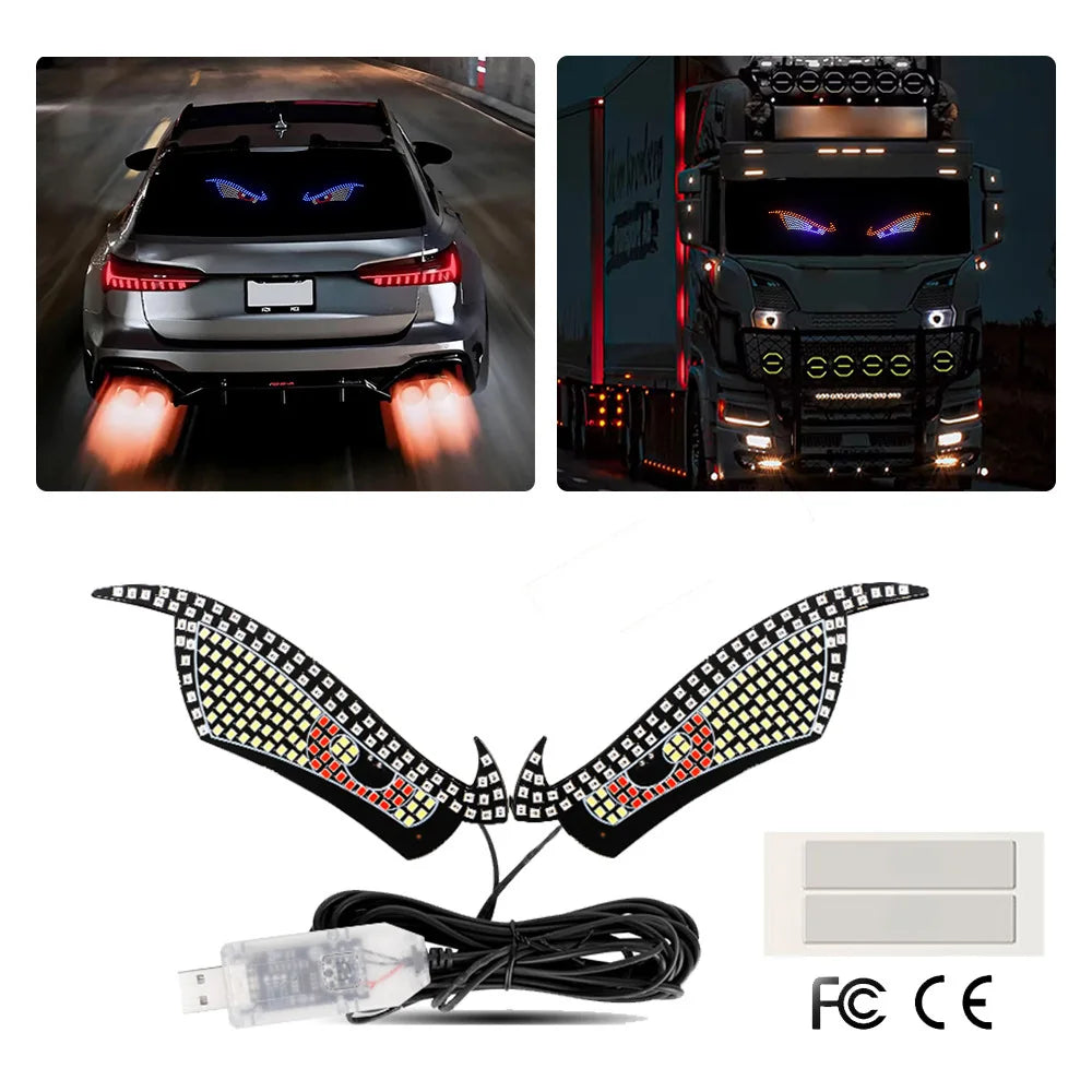 New Devil Eye Car LED Decorative Light Modified Kazilan Big Eye Light Personalized Decoration 11 Modes USB