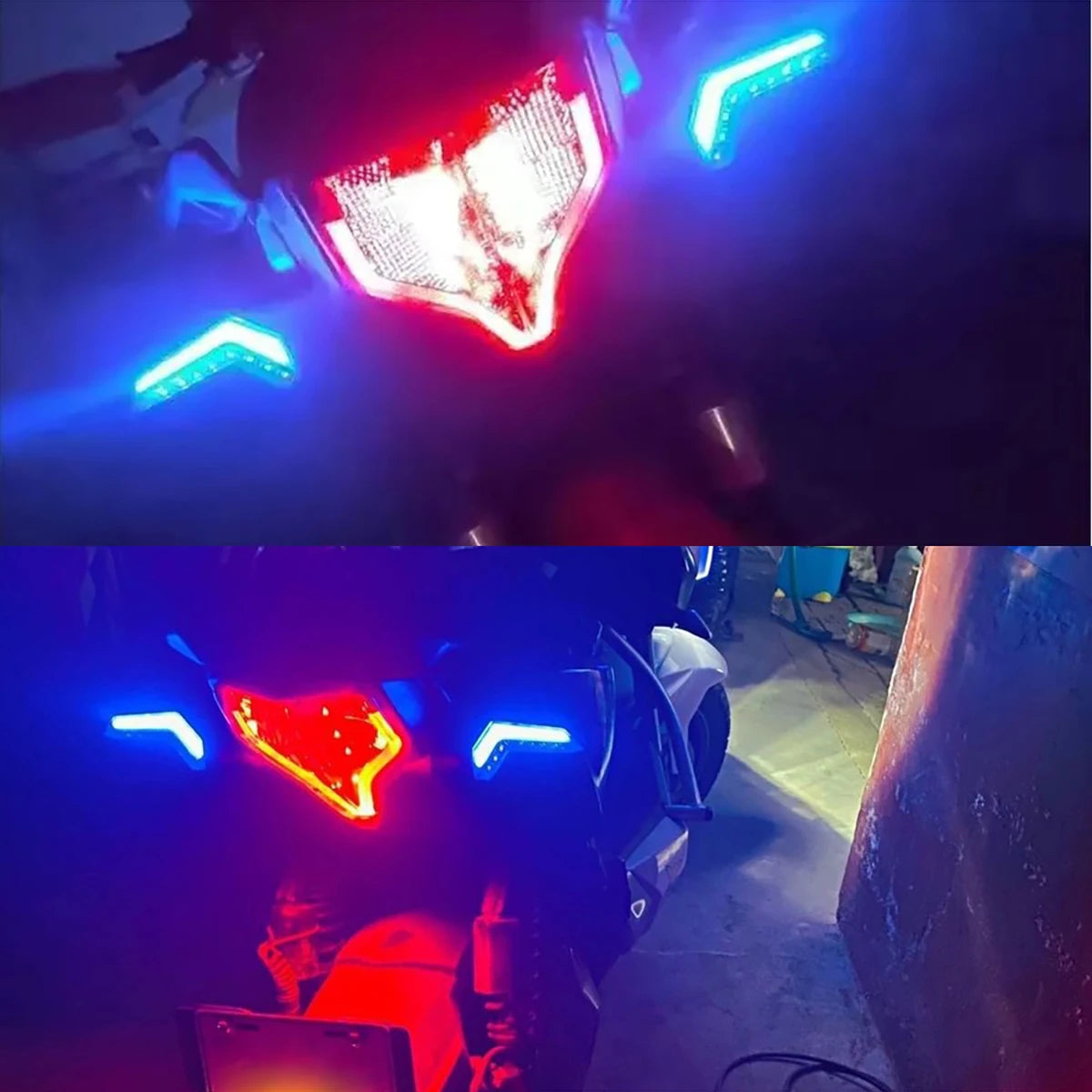 Lâmpada de Sinalização para Motocicleta 2x, LED de Duas Cores, Efeito Dinâmico de Direção, Lâmpada de Advertência Anticolisão para Acessórios de ATV