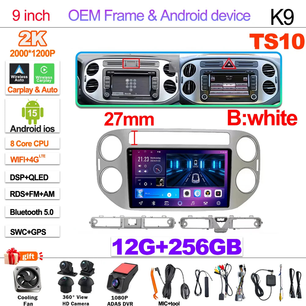 Android 15 For VW Volkswagen Tiguan 1 NF 2006 2008-2012 2013 2014 2015 2016 Carplay 2K Screen Car Radio Multimedia Player Stereo