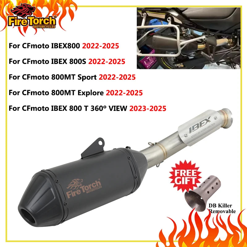 Para CFmoto IBEX800 800MT Sport Explore IBEX 800S 2022-2025 Sistemas de Escape para Motocicletas, Tubo de Ligação Intermediário, Silenciador de Escape, DB Killer