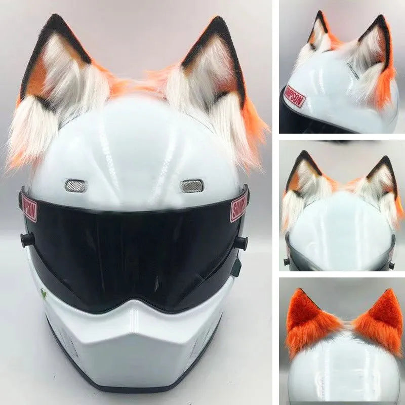 Decoração de capacete elétrico de motocicleta, 3d estéreo, orelhas de lobo, pelúcia dobrável, acessórios de capacete de moto, adesivos, estilo cosplay