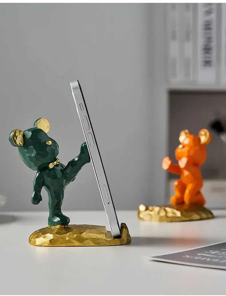 Criativo Bonito Urso Urso Resina Titular Do Telefone Móvel, Suporte Do Telefone, Home Office Desktop Acessórios, Suporte Portátil, Desk Decor