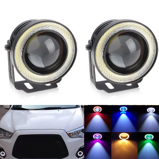 Faróis de neblina LED de 2,5 polegadas com Angel Eyes COB para Jeep Cherokee, Lada Off Road, luz branca para neblina, projetor LED de 2,5 polegadas, farol DRL.