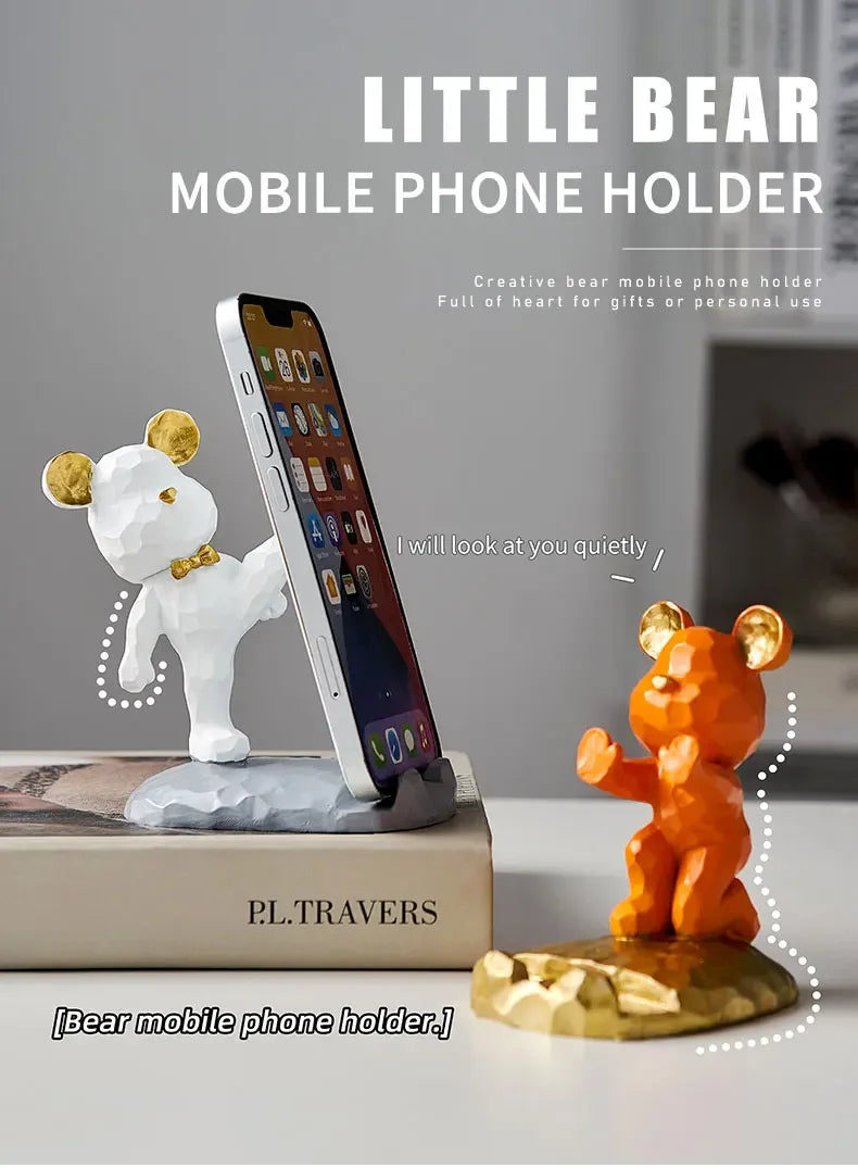 Criativo Bonito Urso Urso Resina Titular Do Telefone Móvel, Suporte Do Telefone, Home Office Desktop Acessórios, Suporte Portátil, Desk Decor