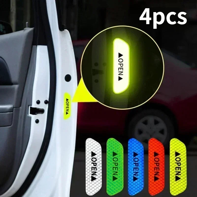 4 Adesivos Refletores para Porta de Carro, Fita Refletora de Advertência de Segurança, Adesivo Refletor para Interior e Exterior do Carro Amagi