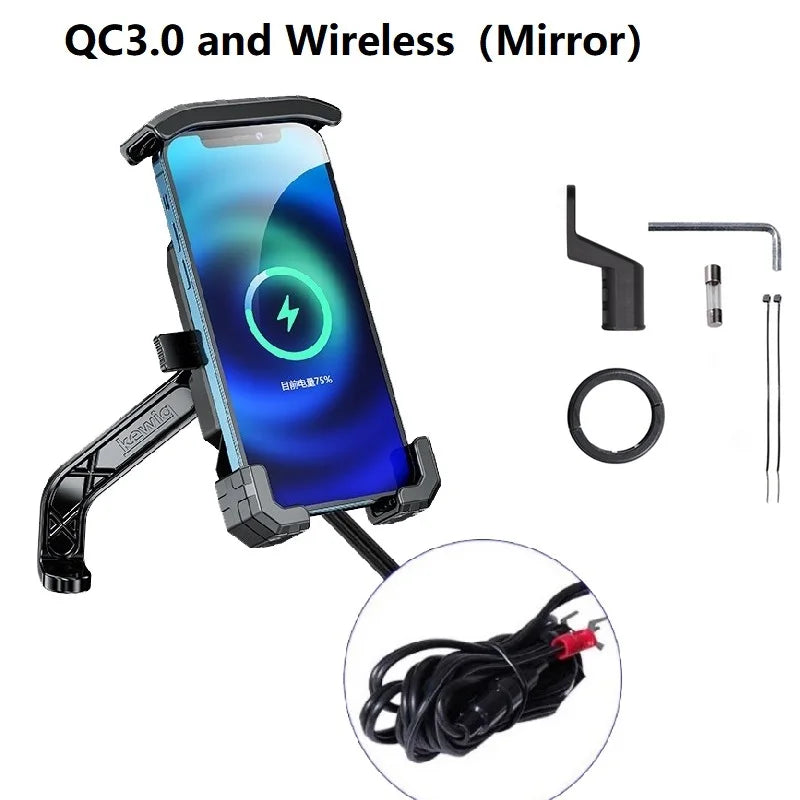 Motorcycle Phone Holder 15W Wireless Charger QC3.0 USB Charging Mount Stand Handlebar Smartphone Bracket Bike Cellphone Support